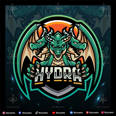 HYDRA DRAGON MASCOT ESPORT LOGO DESIGN artwork custom design dragon esport gaming head hydra illustration logo mascot mythology print project reptile reyyarts squad three tshirt vector