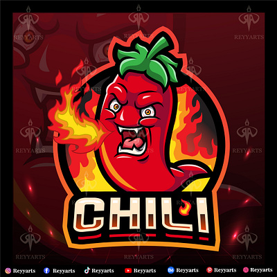 CHILI ESPORT MASCOT LOGO DESIGN artwork brand chili custom design drink esport fire food illustration logo mascot project restaurant reyyarts spacy squad tshirt vector