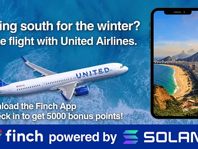 United Airlines Ad Mockup with Finch x Solana airline animated app canva design finch graphic design presentation