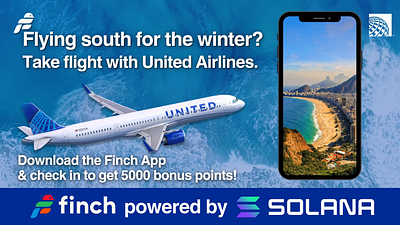 United Airlines Ad Mockup with Finch x Solana airline animated app canva design finch graphic design presentation