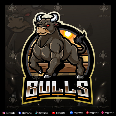 BULLS ESPORT MASCOT LOGO DESIGN artwork brand bull bulls custom design esport illustration logo mascot project reyyarts strong tshirt vector wildlife