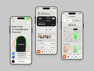 GoRiser - Internet Banking Mobile App app app concept app design app ui banking app design internet banking internet banking app mobile app mobile app design mobile app ui mobile apps mobile banking mobile banking app mobile ui ui ui design