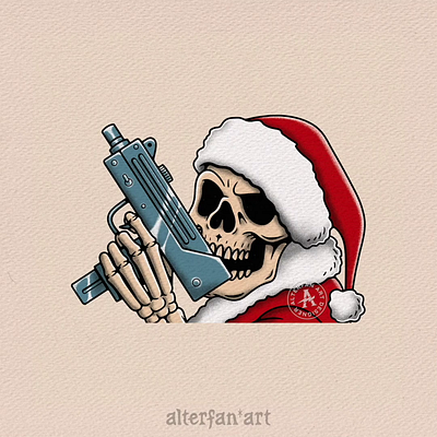 WRONG CHRISTMAS PT.1 2d animation alterfan animation artist christmas coverart illustration motion graphics reaper santa claus santaclaus skeleton skull uzi xmas