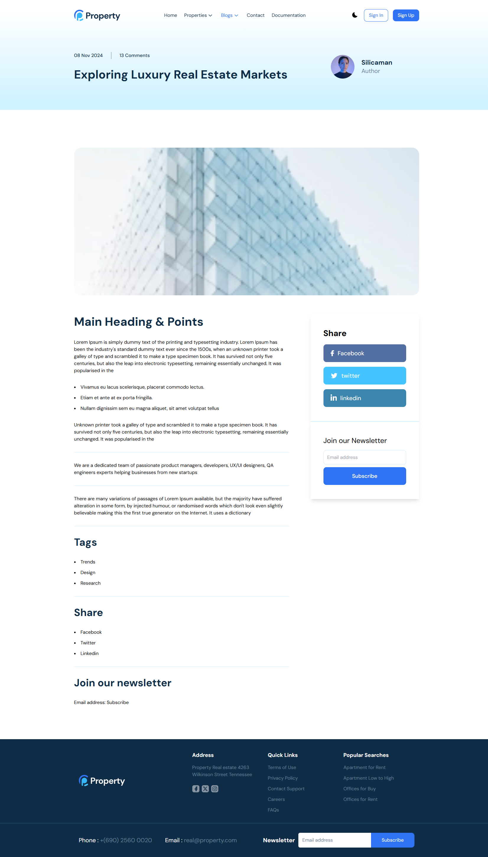 Real Estate Property Blog Design Sample article design blog design blog layout blog template blog ui blog ux dribbble design dribbble shots property blog real estate blog responsive design web design webdesign trends