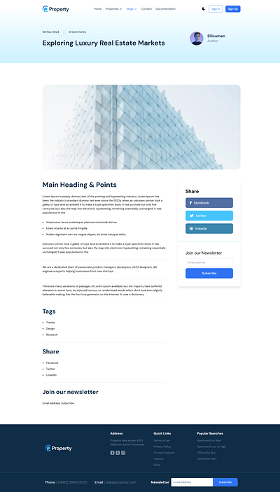 Real Estate Property Blog Design Sample article design blog design blog layout blog template blog ui blog ux dribbble design dribbble shots property blog real estate blog responsive design web design webdesign trends