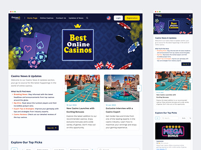 Casino Affiliate Website Home Page for Tablet & App affiliate affiliatemarketing app casino casino affiliate casinodesign newsblock newsfeed responsive tablet ui ui design ux ux design website