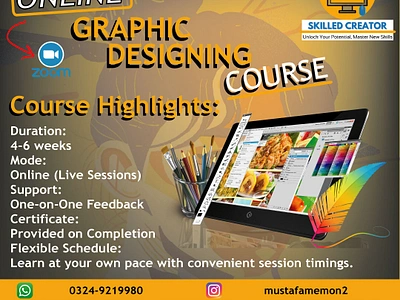 Online Graphic Designing Course Design By Muhammad Mustafa adobe photoshop branding creator design graphic desgining graphic design live session logo marketing marketing post mustafa online online course online graphic designing course post design skilled skilled creator socia media post design social media zoom