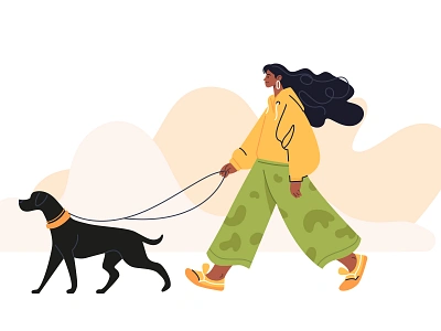 Walk character character design dog flat girl illustration simple vector