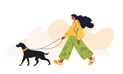 Walk character character design dog flat girl illustration simple vector