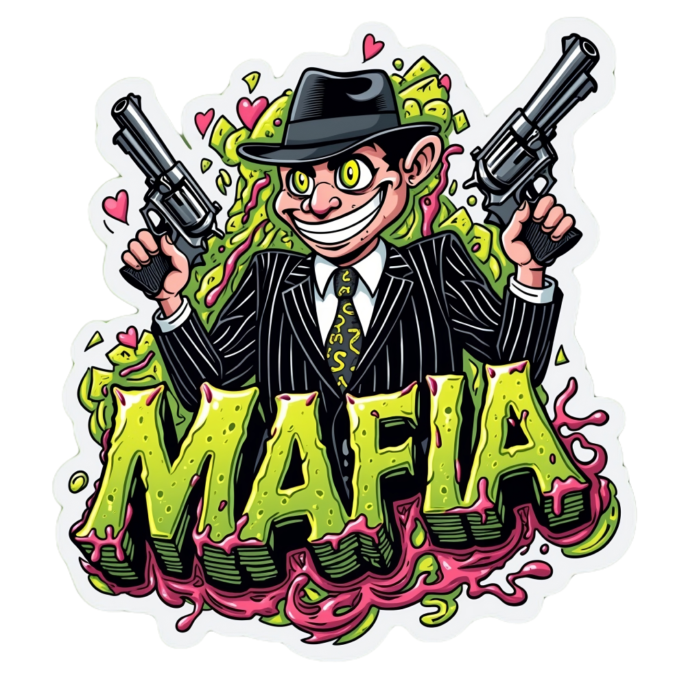 Mafia Mischief bold character art cartoon gangster