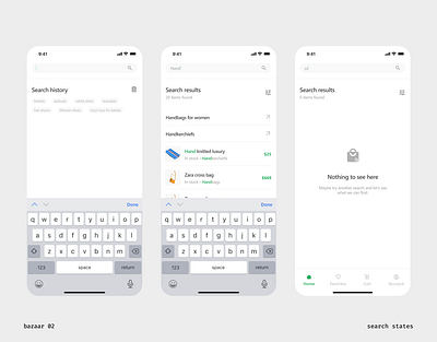 Bazaar -Search screens app e commerce empty marketplace search searh results ui