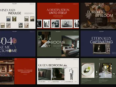 Timeless Design Inspiration - Colorful Website for a Hotel animation art branding burgundy collage colorful concept design glare history hospitality hotel inspiration motion graphics navy restaurant serif ui ux webdesign