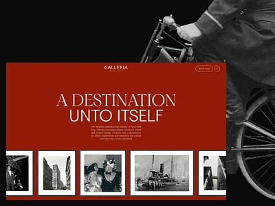 Elegant Travel Destination WebPage Design - Vintage Meets Modern animation black and white branding burgundy carousel clean collage composition destination hotel layout motion motion graphics nyc red ui vintage web webdesign website