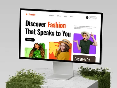 Threadly - Clothing Ecommerce Landing Page Website clothingweb designinspiration designprocess ecommerce fashion figma green illustration inspiration israt landingpage logo orange purple threadly uxisrat website