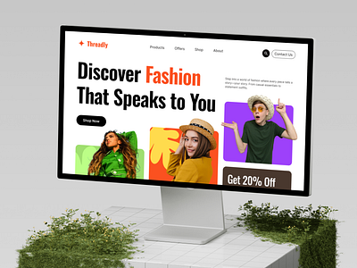 Threadly - Clothing Ecommerce Landing Page Website clothingweb designinspiration designprocess ecommerce fashion figma green illustration inspiration israt landingpage logo orange purple threadly uxisrat website