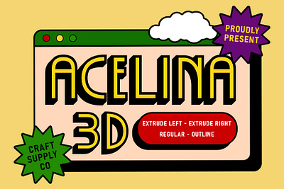 Acelina 3D 3d art deco creative design font lettering logo modern sans serif typeface