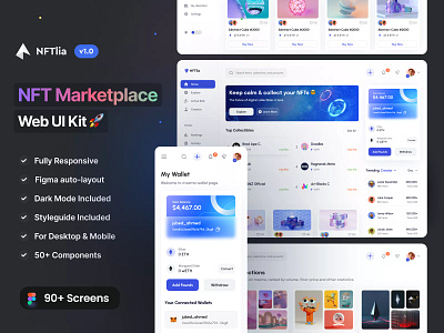 NFTlia - NFT Marketplace Template auto layout figma figma design figma template nft nft marketplace nft ui kit ui ui design ui kit ui kits web ui kit website design