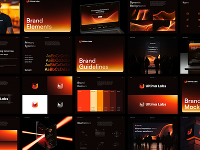 Ultima Labs Brand Guidelines brand guidelines branding checkmark conical gradient countdown fire flames logo design orange orange gradient software developer software development target tech visual identity