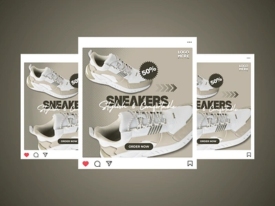 Showcasing sneakers with a neutral beige graphic design instagram post product shoe shoes shop sneakers template