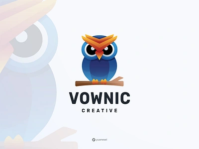 VOWNIC Creative Owl Logo Design animal athene bird branding colorful education emblem gradient graphic design icon identity illustration mark nocturnal optometry owl owl logo school vector wisdom