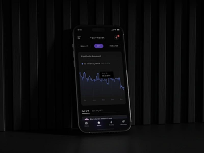 NFT Wallet App Design 📈 asset management blockchain app crypto portfolio crypto tools cryptocurrency app dark mode ui data visualization digital wallet interactive design intuitive interface minimalist design mobile app design mobile ui nft rewards nft trading nft wallet portfolio tracking sleek ui smart portfolio management user experience