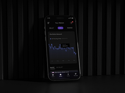 NFT Wallet App Design 📈 asset management blockchain app crypto portfolio crypto tools cryptocurrency app dark mode ui data visualization digital wallet interactive design intuitive interface minimalist design mobile app design mobile ui nft rewards nft trading nft wallet portfolio tracking sleek ui smart portfolio management user experience