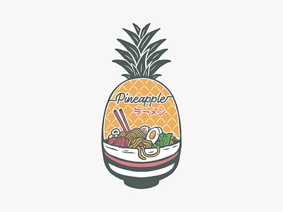 Pineapple Ramen apparel branding food fruit funny illustration japanese kawaii kitchen noodles pasta pineapple print on demand ramen ramen lover ramen noodles ramen vector summer t shirt design udon