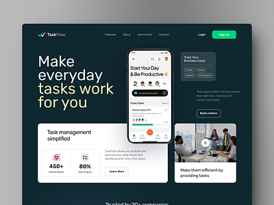 Task & Project Management Landing Page activity planner app landing page landing page management planning planning website project management project management landing page project website saas schedule website task task management team work website to do website ui design uiux web design