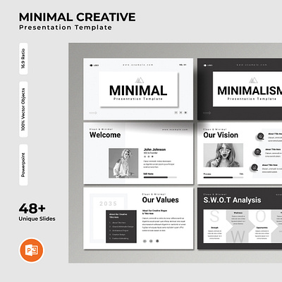 Minimal Creative Presentation Template app branding business creative design graphic design illustration logo minimal minimalist pitch deck pptx presentation social media template typography ui ux vector