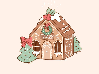 Bookish Gingerbread house book lover bookish cartoon christmas christmas books christmas library cute digital illustration gingerbread house illustration illustration cartoon library magic christmas magic world simple xmas