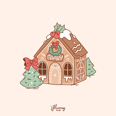 Bookish Gingerbread house book lover bookish cartoon christmas christmas books christmas library cute digital illustration gingerbread house illustration illustration cartoon library magic christmas magic world simple xmas