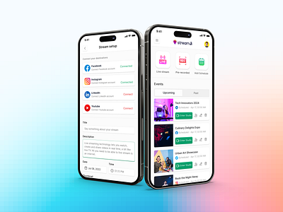 Live Stream App UI Design 🎥 app design content creators creative app design event management live streaming mobile application mobile ui modern app design multi platform pre recorded streaming scheduling app social media integration social media ui stream scheduling streaming events streaming ui ui design ui showcase user experience ux design