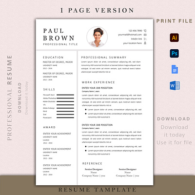 one-page simple resume design resume resume cv resume design resume template