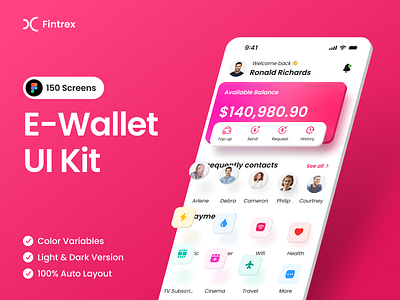 Fintrex - E Wallet App UI Kit e wallet e wallet app finance finance app fintech fintech app mobile app ui design uiux design wallet wallet app