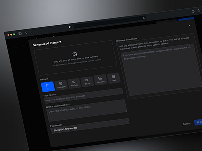 Generate AI content modal ai ai text branding buildinpublic ui uiux