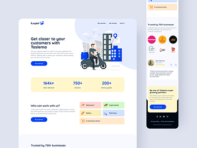 Landing page - Delivery delivery design illustration landing page logo mobile app design mobile view responsive services testimonial ui ui ux design ux web web design