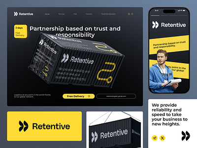 Retentive📦 branding container delivery freight logistic logo logistics logistics software modern logo shipping visual identity yellow