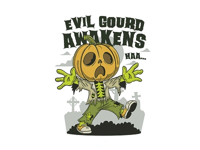 Evil Gourd Awakens apparel design art character design characterdesign characters cute art cute illustration design evil gourd illustration pimpkin cartoon pumpkin pumpkin character pumpkin zombie retro art retro pumpkin retro zombie zombie zombie cartoon