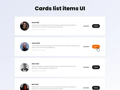 Cards List Items UI Kit buttons cards follow list post ui user experince ux
