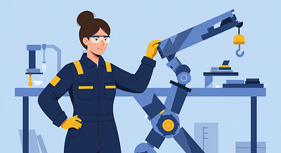 flat illustration of a woman engineer graphic design illustration