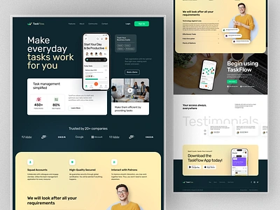 Project & Task Management Landing Page - TaskFlow business tools design habit tracking homepage landing page mobile app productivity project management project planning saas app landing page startup task management team collaboration team management time tracking to do list ui design ui ux web design workflow automation