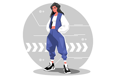 Teenage girl in sportswear cartoon female girl illustration lifestyle outfit sport sportswear teenage teenager vector woman