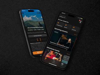 Event iOS app design adventure app app interface black ui clean design concert app dark mode ui design inspiration events app hiking app interaction design ios app ios design lifestyle app minimal design mobile app design mobile ui modern design travel app uiux design user experience