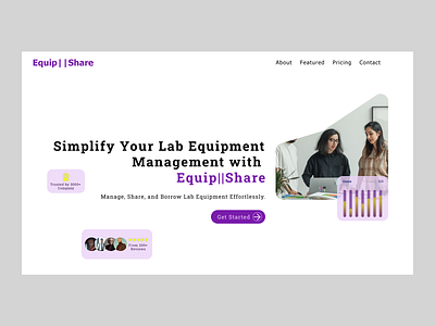 Landing Page - Equip||Share hero landingpage management minimalist ui website