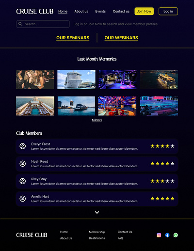 Cruise Club UI cruise cruiseclub darkui gradient homepage memberprofile ui