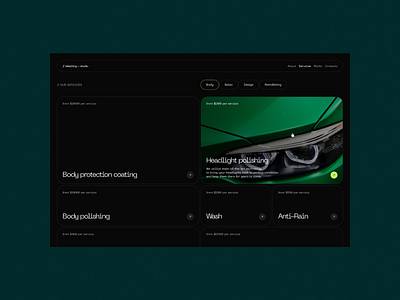 Detailing Studio (Services) car clear creative dark design detailing minimal ui uidesign uiux ux webdesign