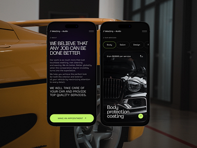 Detailing Studio (Random Selection) cars clean creative dark design detailing figma mobile mobile design ui uidesign uiux ux webdesign website