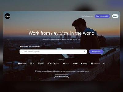 Remote OK: Remote Work Website branding design freelance head hunter hiring jobs landing page remote remote working ui ui design ux ux design uxui web web page illustration web ui web ux website freelance work from home