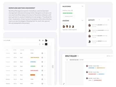 Workflow and Task assignment UI/UX pattern clean ui design system fashon tech minimal task assigment ui workflow pattern workflow status