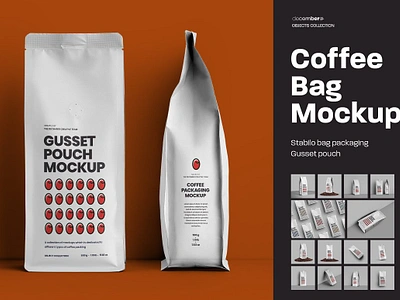 14 Coffee Bag Mockups 14 coffee bag mockups blank coffee bag mockup design editable foil food gusset merchandise mockups package packaging pouch product psd realistic side stabilo tea template